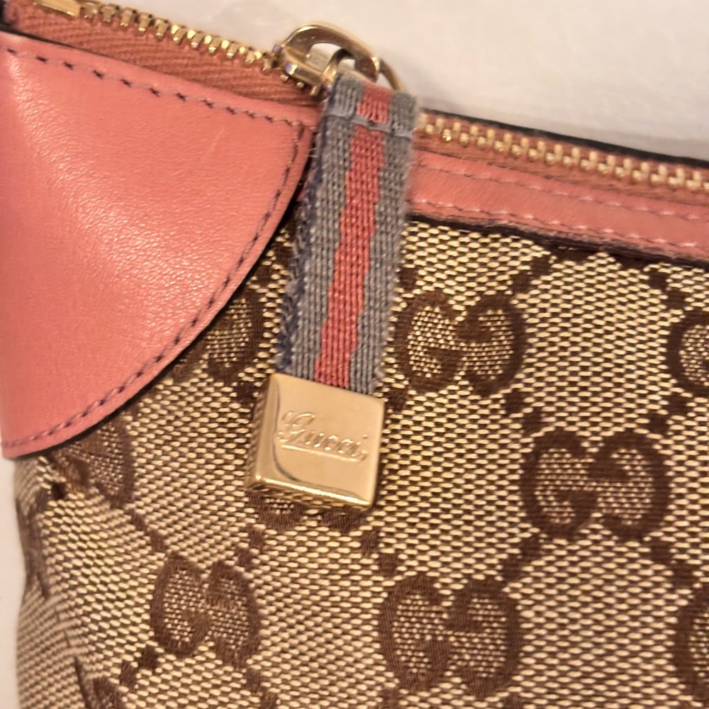 GUCCI GG Beige & Pink Monogram Mini Pochette Shoulder Bag LIKE NEW - Picture 3 of 12